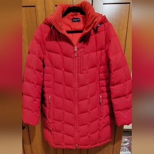 Women's Land's End Long Down Coat, large, Red